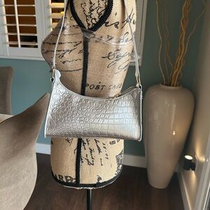 Silver Crocodile Embossed Women's Bag
